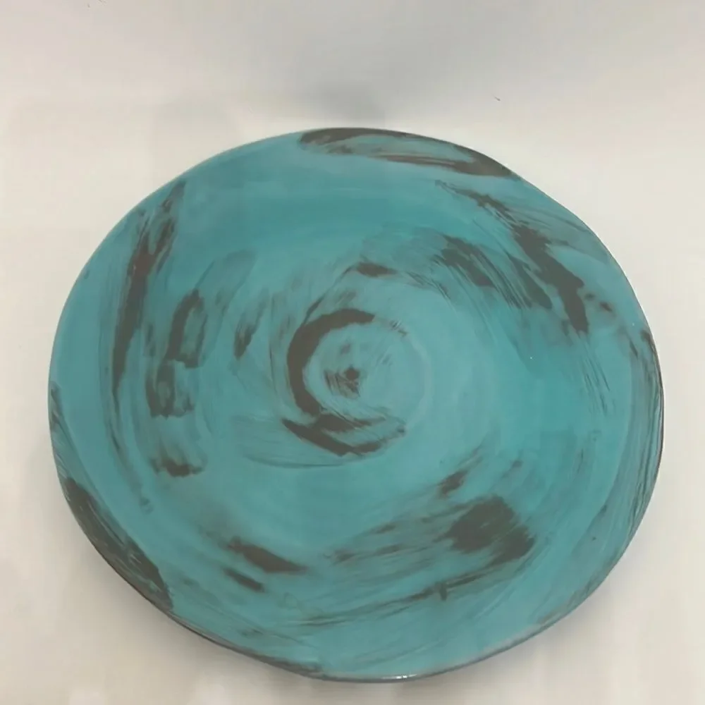 Italy Turquoise Swirl 8 1/2 In Plate Handmade And Painted Distressed Exquisite
